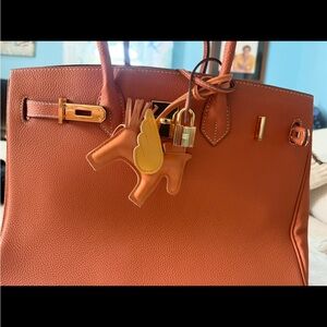 Tanned Leather Tote Charm with Yellow Winged Pony